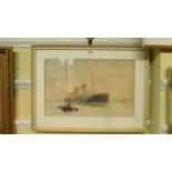 J W Carey, 'The Oceanic and tug', signed