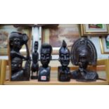 Ethnographica: six carved wood figures,