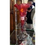 A pair of Victorian cranberry glass and