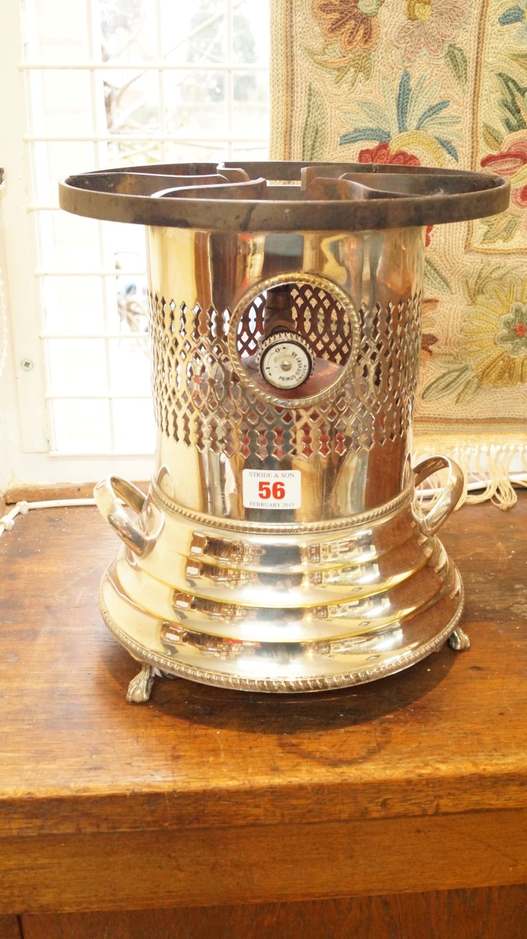 An electroplated twin handled gas burner