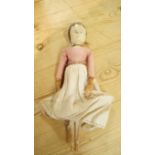 A late 19th century wooden peg doll, wit