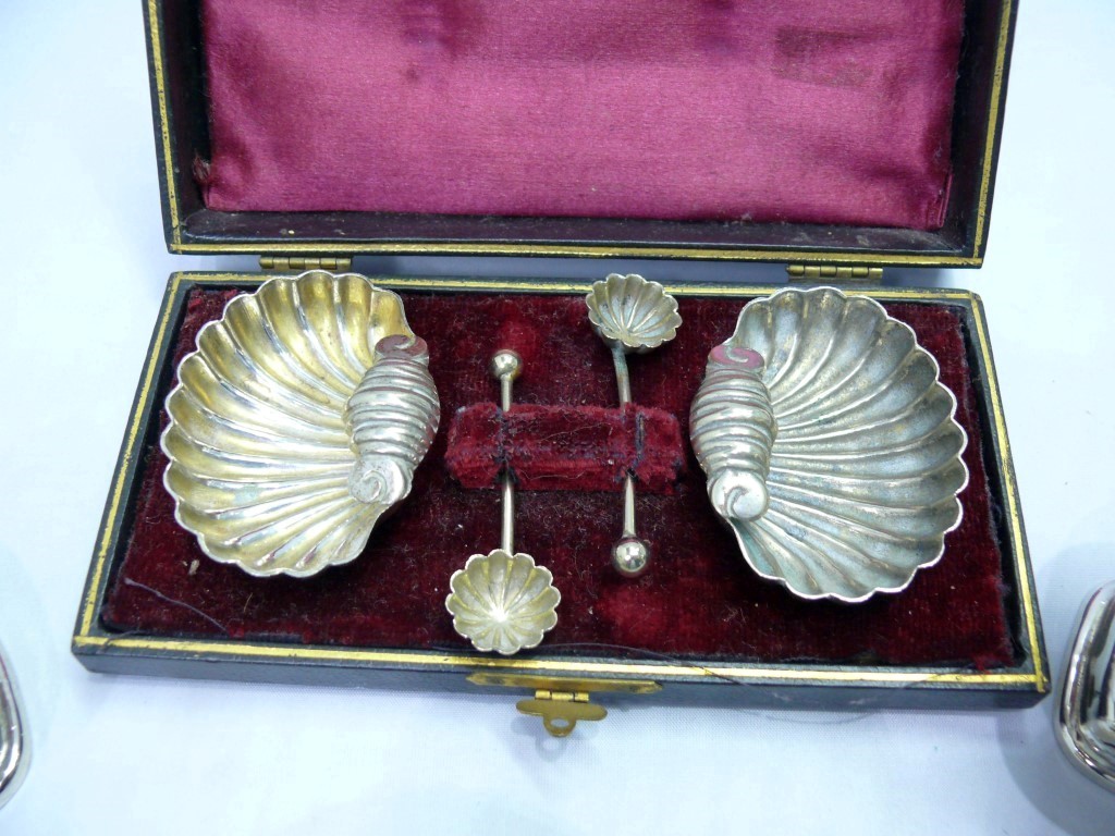 A cased pair of shell salts; together wi - Image 2 of 2