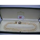 A pearl two strand necklace, having 9ct
