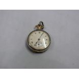 An 18ct gold and guilloche enamel open faced fob watch, import mark London 1910, the silvered dial