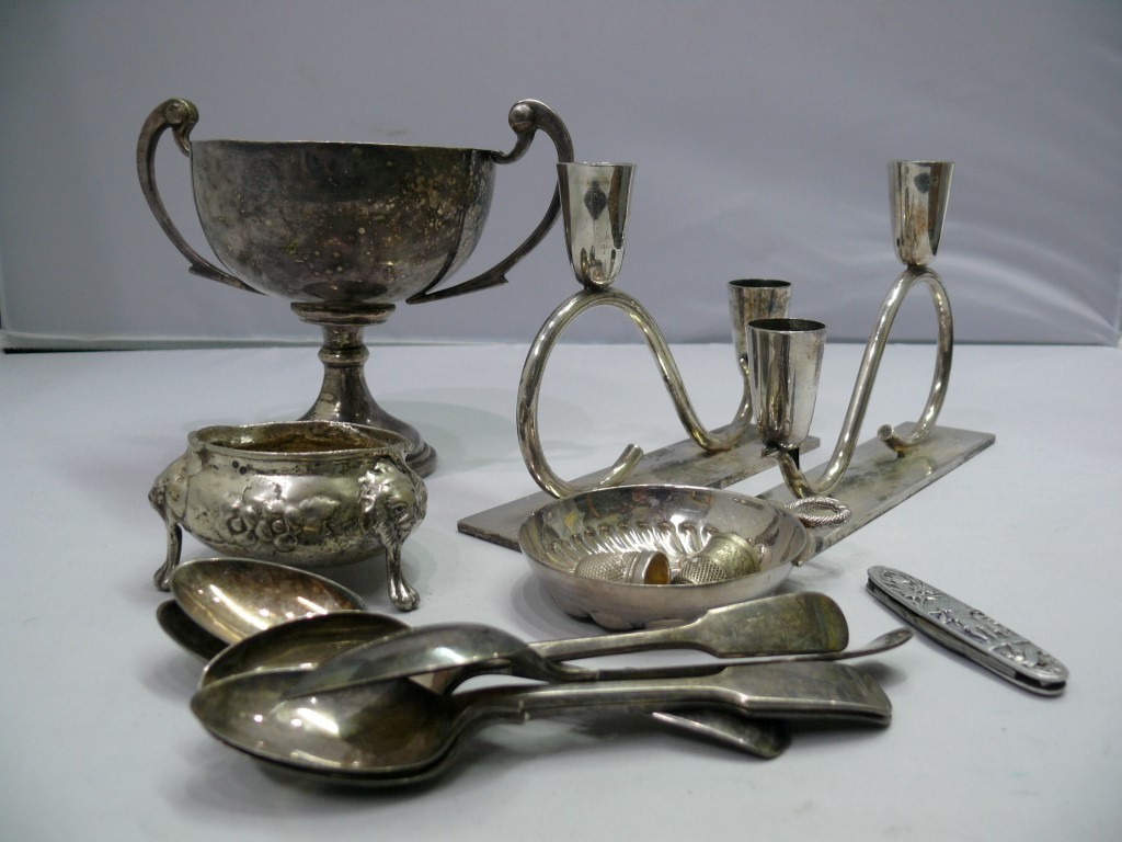 A silver plated twin handled trophy cup;