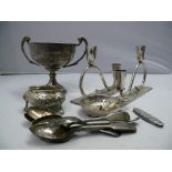 A silver plated twin handled trophy cup;