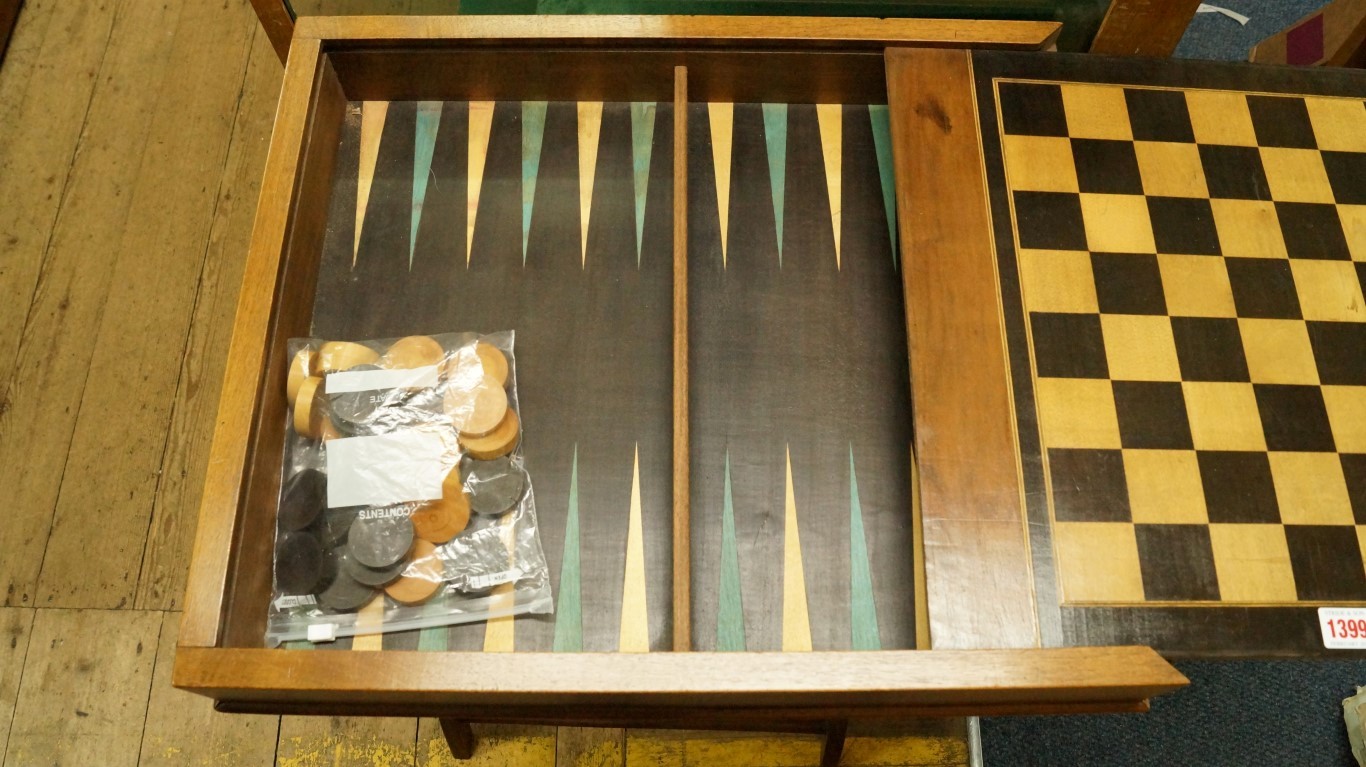 An old walnut chequerboard inlaid games - Image 2 of 2