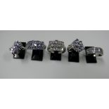 Five 9k white gold rings set tanzanite.