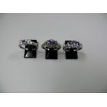 Three 14k white gold rings set tanzanite