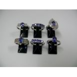 Six various 925 silver rings set tanzani