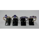 Two 9k white gold and tanzanite rings; t