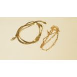 A gold plated flat link necklace; together with a .375 yellow gold figaro necklace 3.6g.
THIS LOT