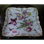 A Chelsea style square dish, painted with exotic birds and flower sprays, 20.5cm wide.