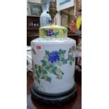 A Chinese famille rose lamp base, height excluding fitting 29cm.