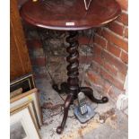 A Victorian mahogany circular tripod table, with barley twist column, 47cm diameter.