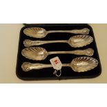 A cased set of four William IV silver serving spoons, by Mary Chawner, London 1836, having later