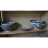 A small quantity of Chinese famille rose porcelain, 18th/19th century, comprising: four large bowls,