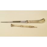 A silver handled stainless steel letter knife, by T S,