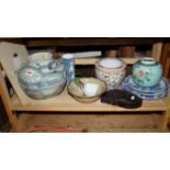 A mixed lot of Oriental items, to include: a provincial blue and white jar, 19.5cm high.