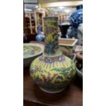 A Chinese famille rose yellow ground vase and basin, 19th century, painted with exotic birds and