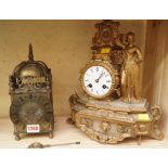 An old Smith's lantern clock, 24.5cm high; and another gilt painted mantel clock.