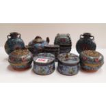 A collection of Chinese cloisonne enamel, comprising: a wine or teapot and cover, 8cm high; a pair