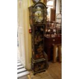 A reproduction black lacquered and chinoiserie longcase clock, 153.5cm high.