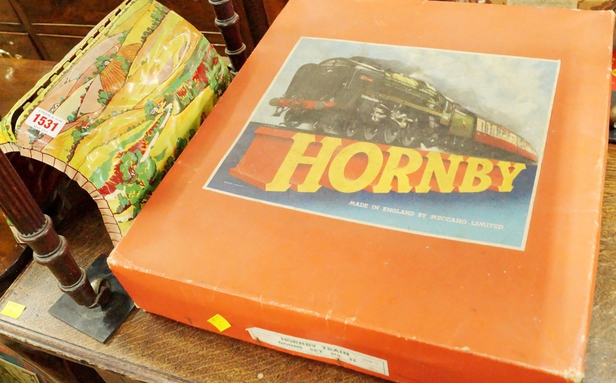 A Hornby O Gauge good set no.55, boxed; together with an MAR Toys tin plate tunnel. - Image 3 of 3