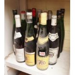 Fifteen various bottles of German white wine.