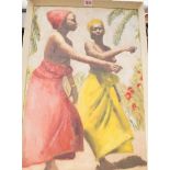 European School, two African dancing ladies, unsigned, oil on board, 64 x 40cm.