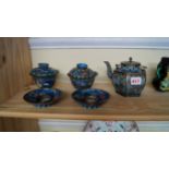 A small group of Chinese cloisonne enamel, comprising: an hexagonal teapot and cover, height