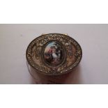 A good 19th century French gilt metal and enamel oval box,