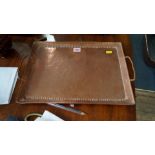 A John Pearson hammered copper twin handled rectangular tray, stamped 'J.P.', 44cm wide.
