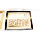 An early 19th century coloured fox hunting lilthograph, I.28 x 41cm.