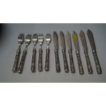 A set of six Chinese silver fish knives and five forks, by Lain Chang,