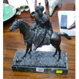 European School, late 19th century, a cavalry figure, bronze, on a green marble base,