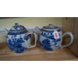 Two Chinese blue and white teapots and covers, late 18th century, largest 17.5cm high, (a.f.). (2)