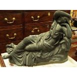 A 19th century French bronze of a reclining classical female, stamped and labelled 'F.