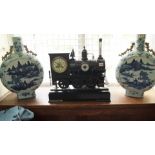 A rare novelty automaton locomotive clock, the ivorine dial indistinctly inscribed '...