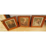 Three birds-eye maple framed Pears prints, 28 x 22.5cm.