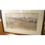 Cecil Aldin, a fox hunting scene, signed in pencil and with sketch of hound to mount, colour print,