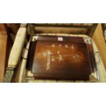 A Chinese hardwood and silver mounted rectangular twin handled tray,