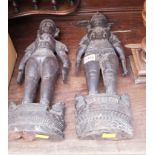 Two similar Thai carved wood figures, largest 40cm high.