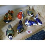 Seven Royal Crown Derby imari bird paperweights.