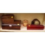 A boxwood and ebonized chess set; together with a cased set of dominoes; a rosewood casket;