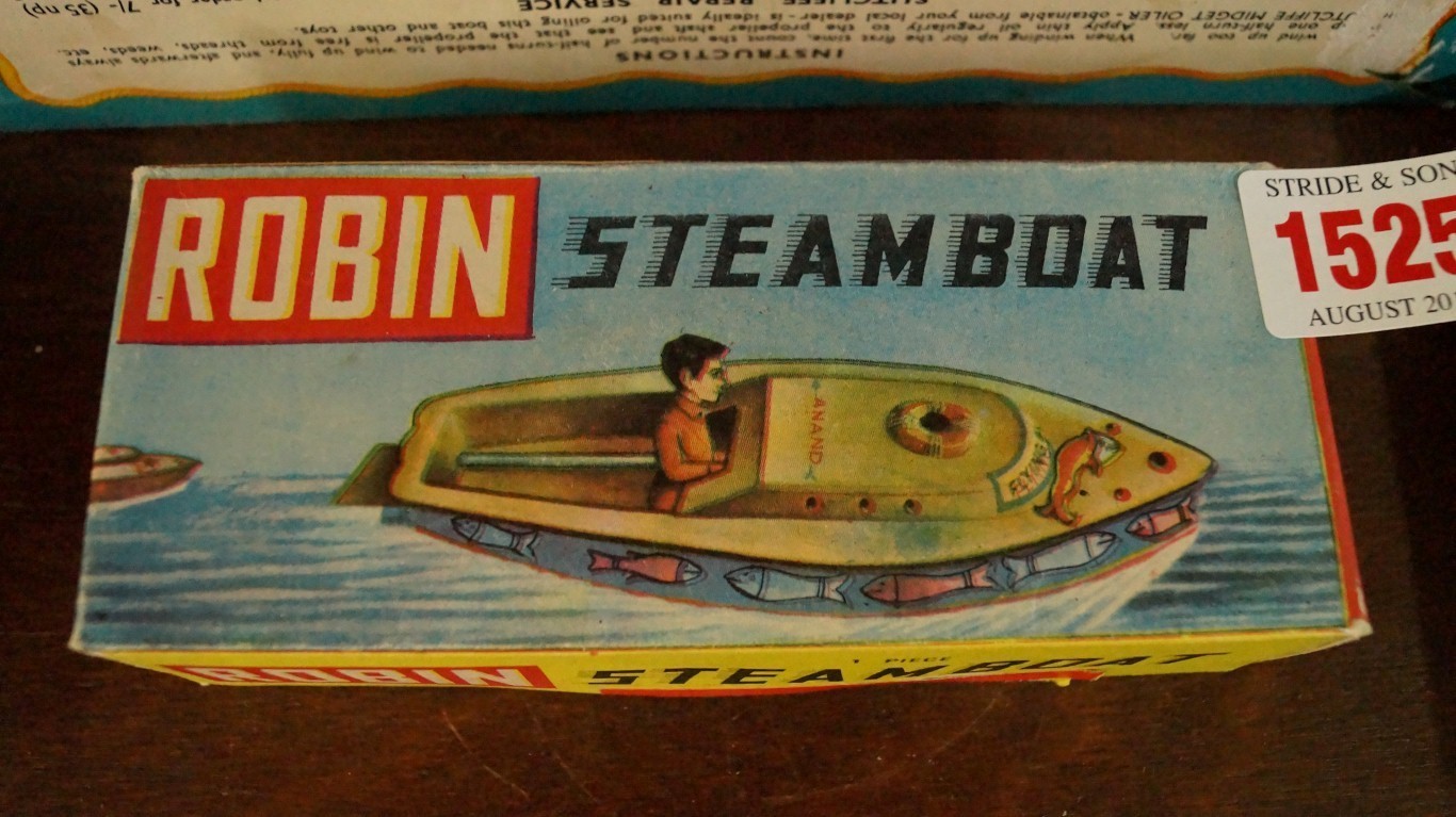 A 1960s Sutcliffe Jupiter Ocean Pilot Cruiser, boxed; together with a Robin steam boat, boxed. - Image 3 of 4