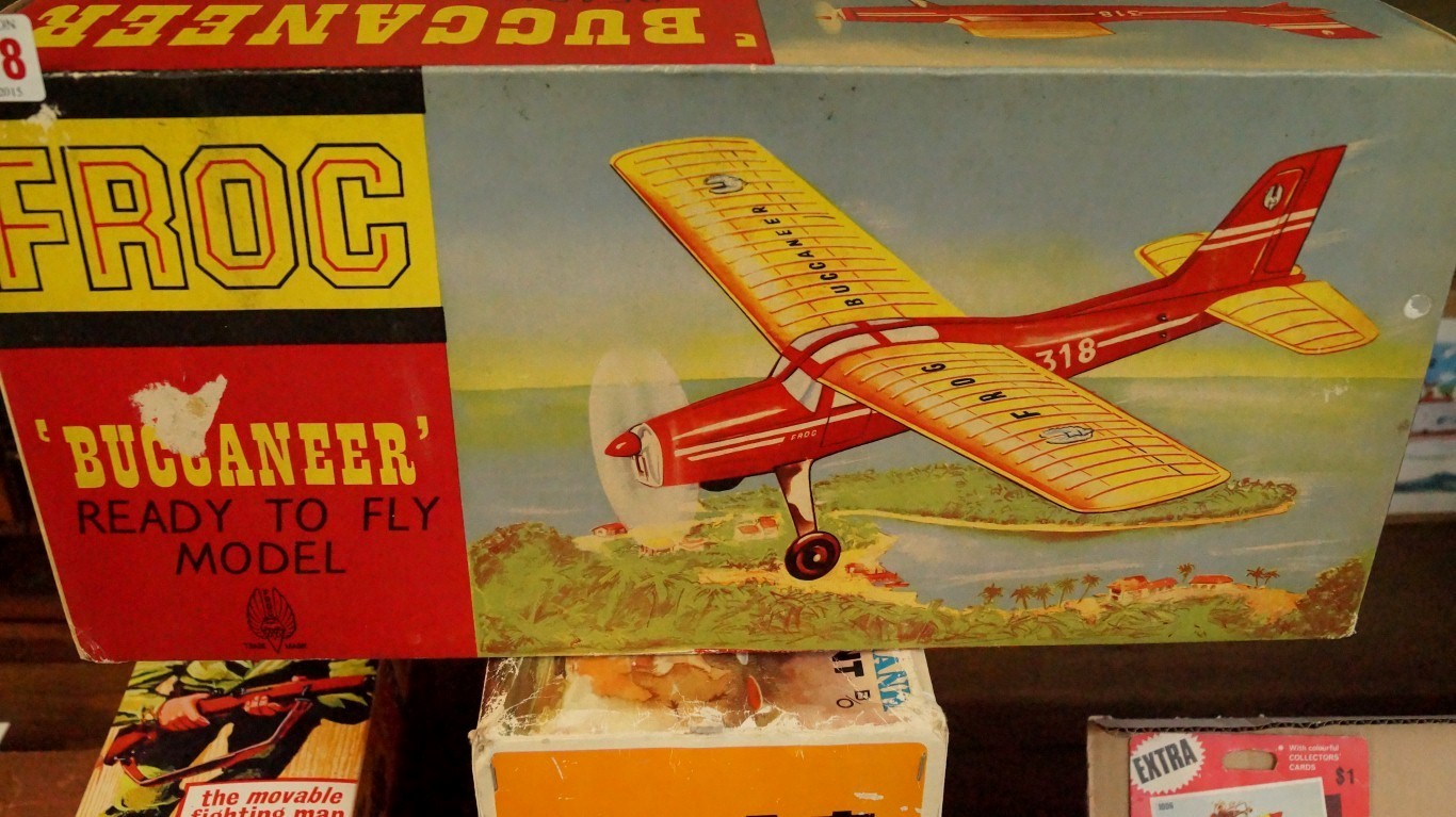 A Frog Buccaneer ready to fly model, boxed.