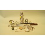 A small quantity silver and silver plated items, to include a pair of silver tongs.