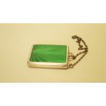 A continental .900 and green guilloche enamel minaudiere, by E K, containing mirror; aide memoire;