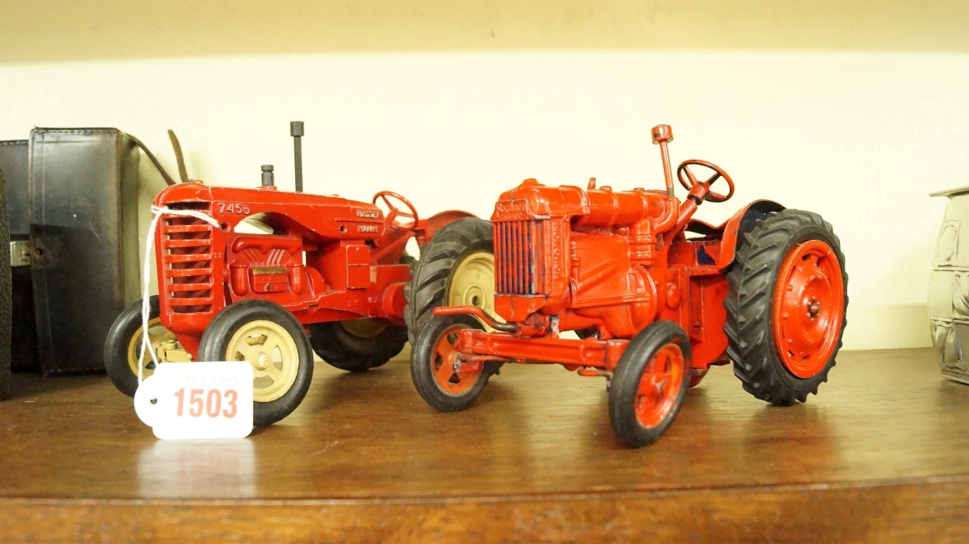 A Chad Valley Fordson Major clockwork tractor; together with a Lesney Massey Harris 745D tractor.